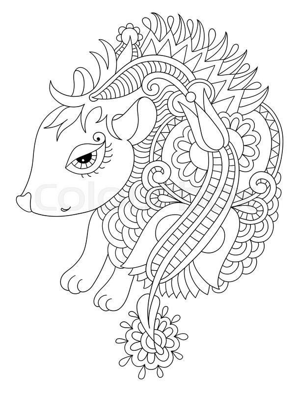 605x800 Black And White Line Ethnic Drawing Stock Vector Colourbox - Hedgehog Line Drawing