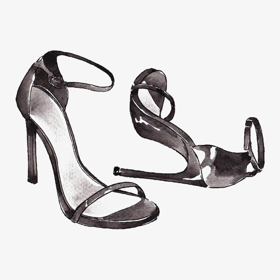 564x564 drawing heels, hand painted shoes, high heeled shoes, black png - Heels Drawing