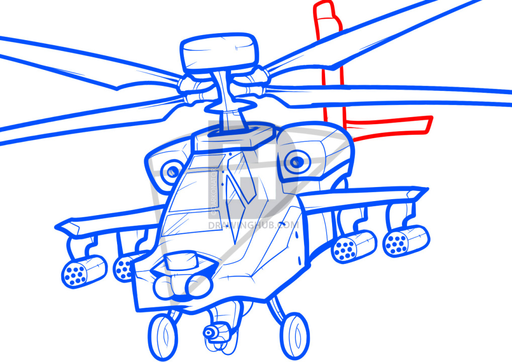 1019x720 how to draw an apache, apache helicopter, step - Helicopter Drawing