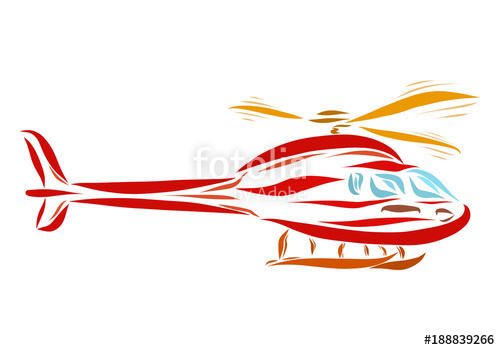 500x350 Red Flying Helicopter, Drawing In Smooth Lines Stock Photo - Helicopter Drawing Pictures