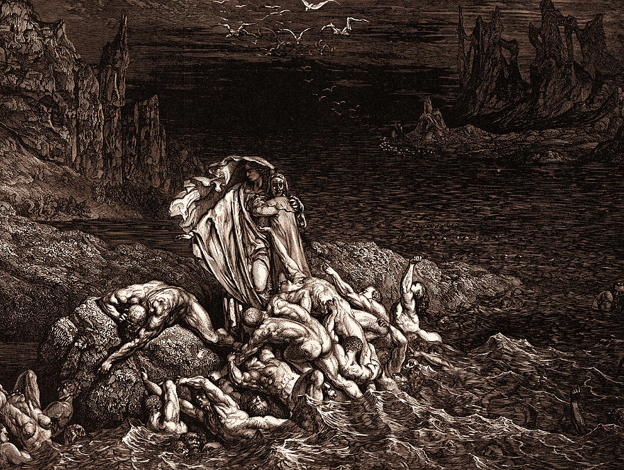 900x678 The Stygian Lake In The Fifth Circle Of Hell Drawing - Hell Drawing