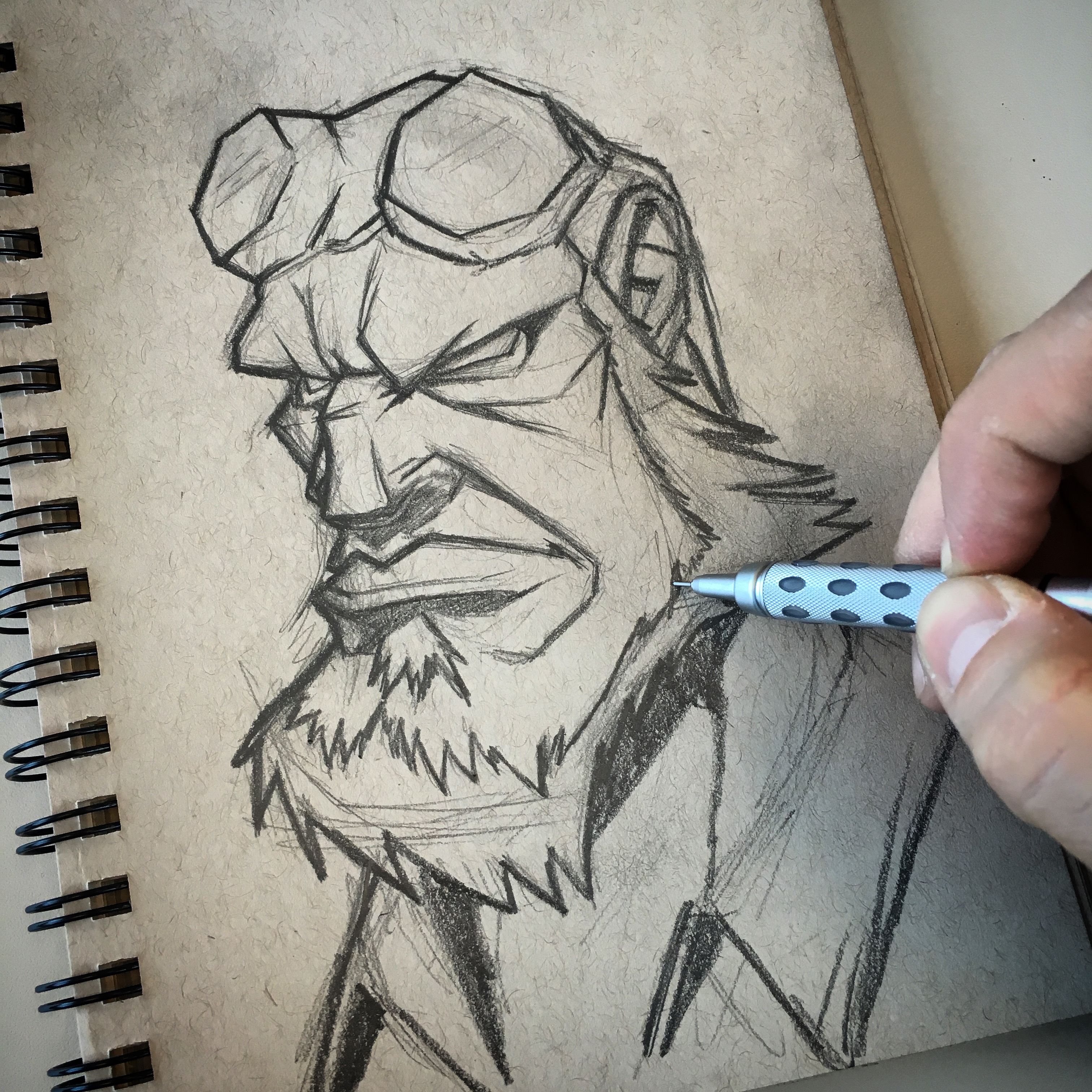 3024x3024 hellboy drawing work in progress - Hellboy Drawing