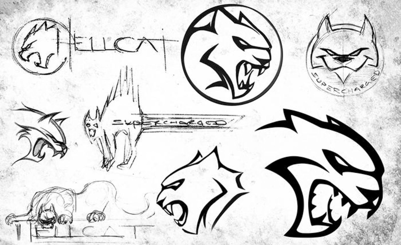 1600x977 the sketches that evolved into the dodge hellcat logo mopar - Hellcat Drawing