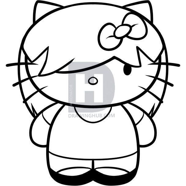 608x608 how to draw emo hello kitty, emo kitty, step - Hello Drawing
