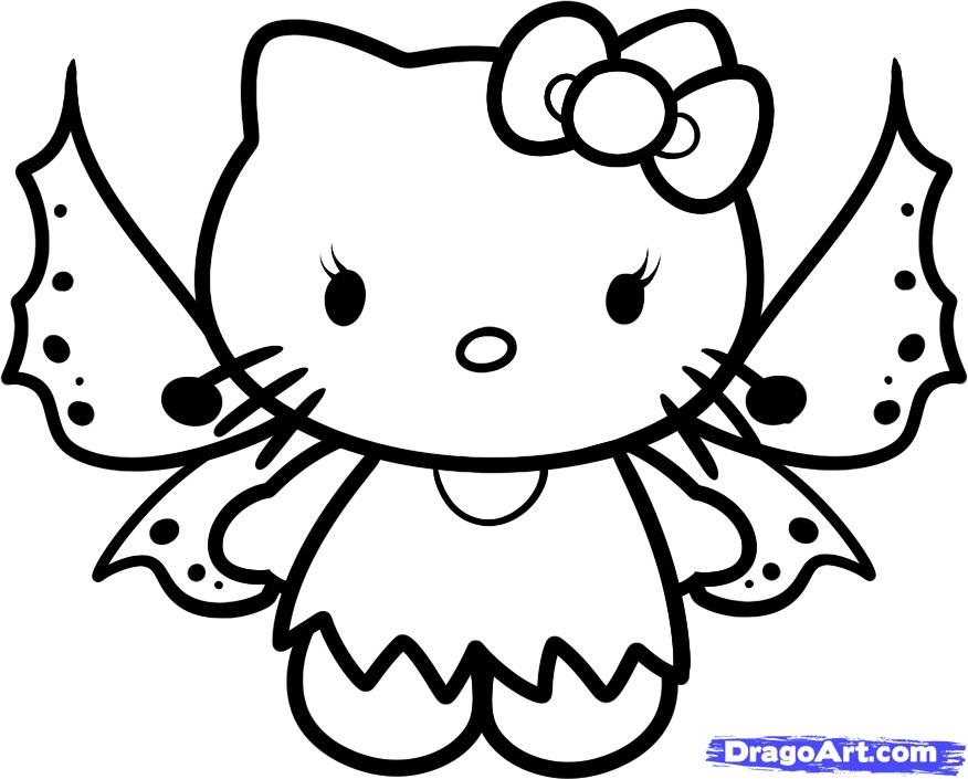 876x705 Step How To Draw Fairy Hello Kitty - Hello Kitty Cartoon Drawing