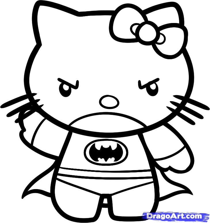 729x776 How To Draw Batman Hello Kitty, Step - Hello Kitty Drawing