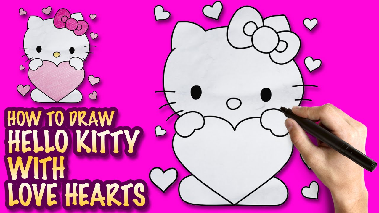 1280x720 How To Draw Hello Kitty With Love Heart - Hello Kitty Drawing For Kids