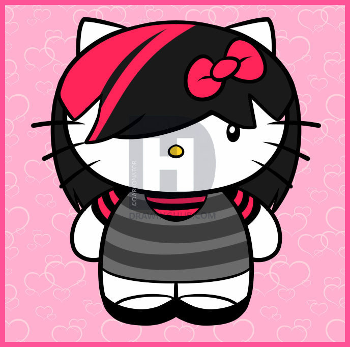688x682 how to draw emo hello kitty, emo kitty, step - Hello Kitty Drawing Images