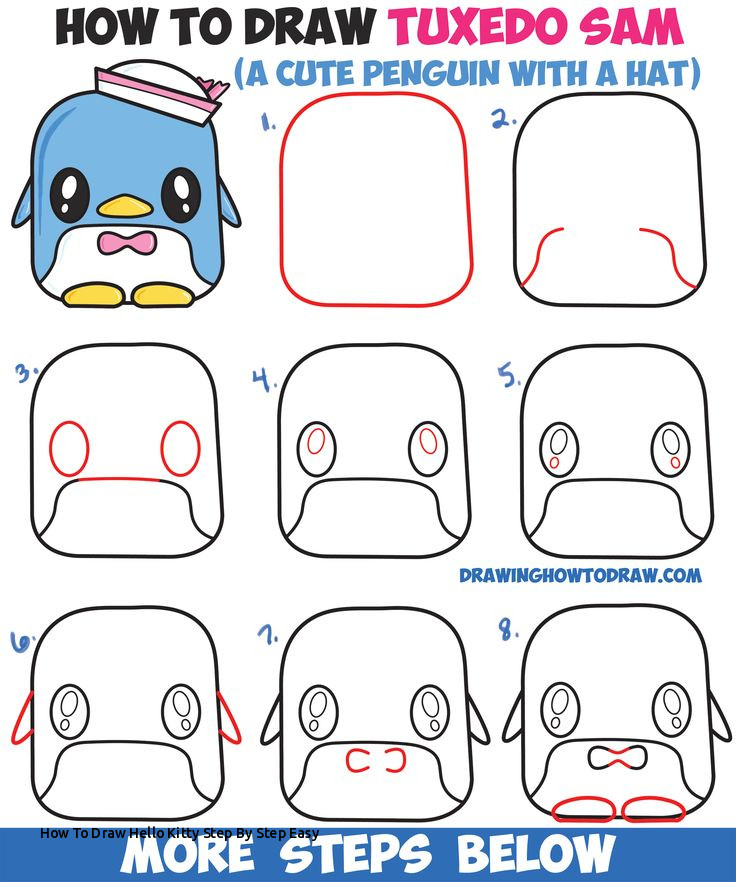 736x882 How To Draw Hello Kitty Step - Hello Kitty Drawing Step By Step