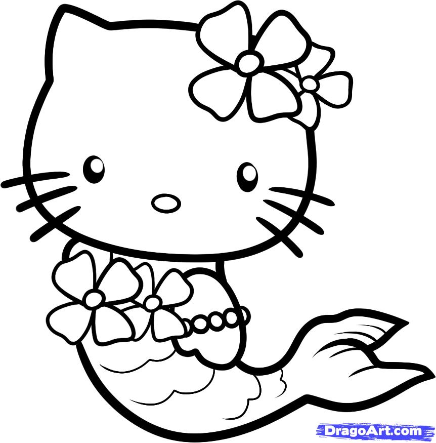 862x875 How To Draw Mermaid Hello Kitty, Step - Hello Kitty Drawing Step By Step