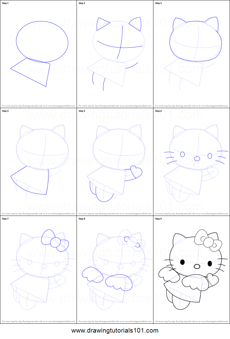 751x1107 How To Draw Hello Kitty Angel Printable Step - Hello Kitty Drawing Step By Step