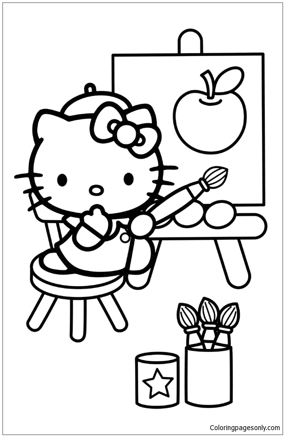 580x889 Hello Kitty Drawing An Apple Coloring Page - Hello Kitty Face Drawing