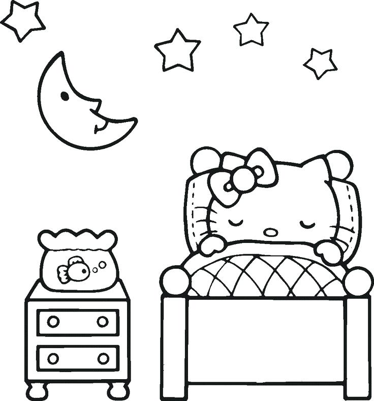 736x789 Best Drawing Images On Coloring Books Coloring Lovely Sleeping - Hello Kitty Line Drawing