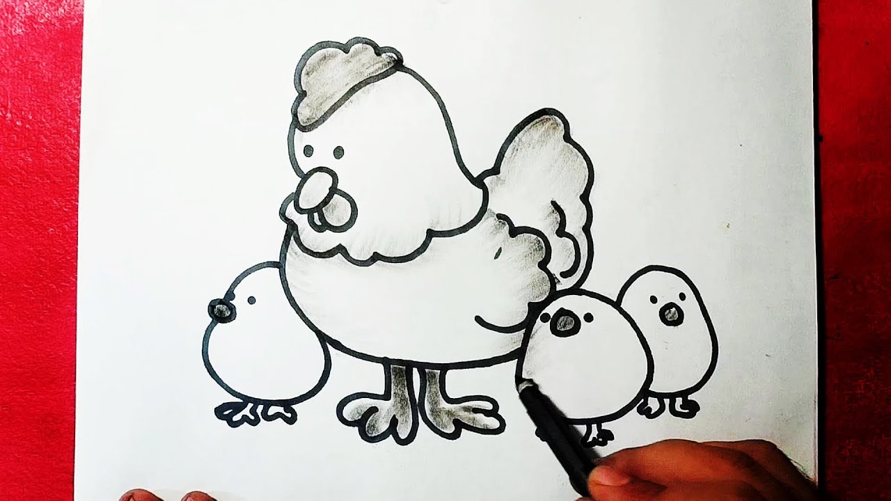 1280x720 how to draw a hen with chicks an easy way to draw yzarts - Hen And Chicks Drawing