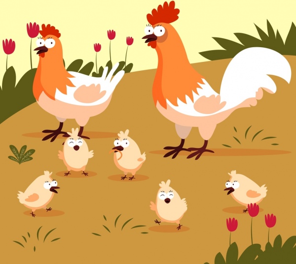 600x537 chicken farm drawing hen cock chick icons free vector in adobe - Hen And Chicks Drawing