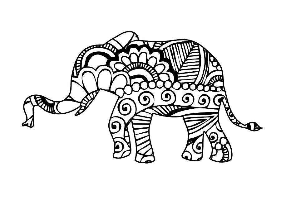 900x642 Henna Elephant Digital Art - Henna Elephant Drawing