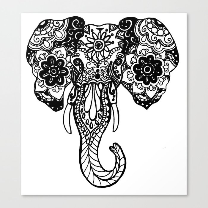 700x700 Henna Elephant Canvas Print - Henna Elephant Drawing