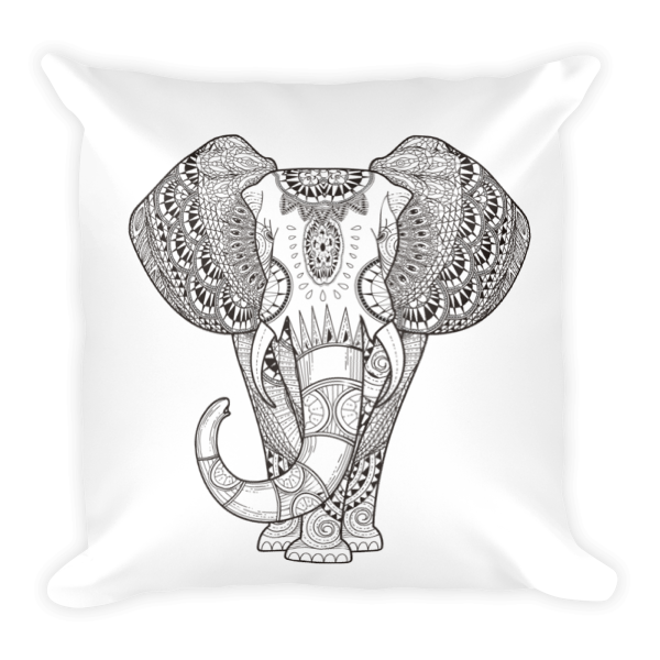 600x600 Henna Elephant Square Pillow - Henna Elephant Drawing