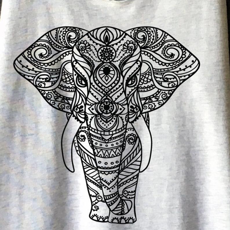 794x794 Henna Elephant Tank Top In Heather White Elephant Print T Etsy - Henna Elephant Drawing