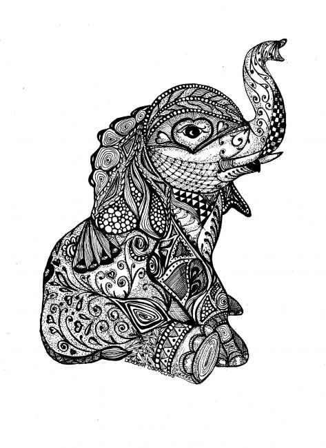 473x650 Lucky Elephant Zentangle Tattoos, Elephant Tattoos, Tattoo Designs - Henna Elephant Drawing