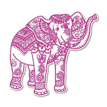 425x425 Elephant Henna Pink Vinyl Sticker - Henna Elephant Drawing