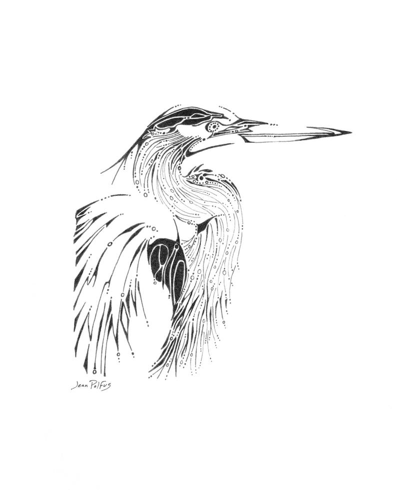 794x978 heron illustration fine line artwork black and white blue etsy - Heron Drawing
