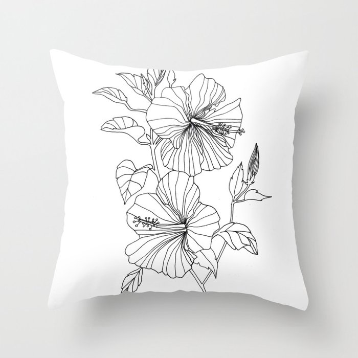 700x700 hibiscus flower drawing throw pillow - Hibiscus Flower Drawing