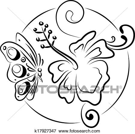 450x445 Hibiscus Clipart Line Drawing - Hibiscus Line Drawing