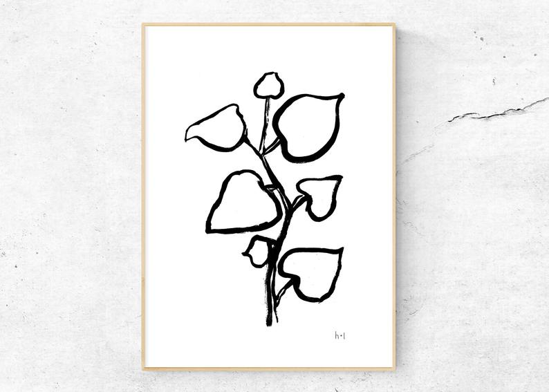 794x567 Hibiscus Leaves Poster Digital Download Line Drawing Ink Etsy - Hibiscus Line Drawing
