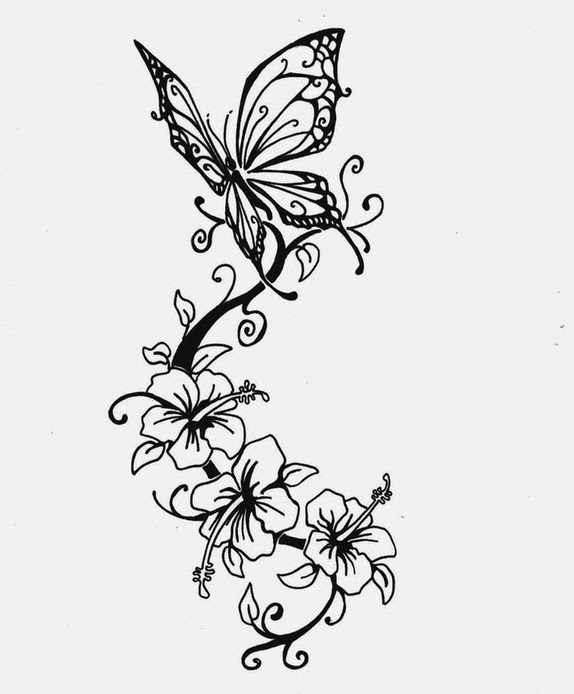 574x694 Hibiscus Black And White Tattoo Design - Hibiscus Tattoo Drawing