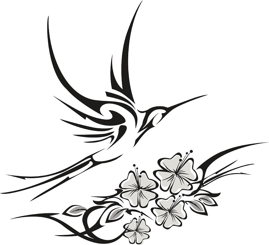 900x818 Tribal Hummingbird And Hibiscus Tattoo - Hibiscus Tattoo Drawing