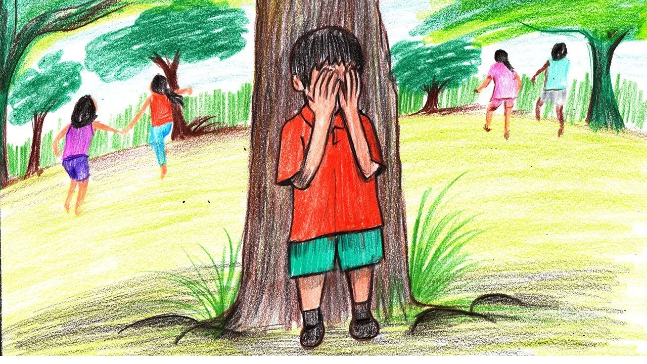 1280x720 How To Draw A Kids Playing Hide And Seek Game - Hide Drawing