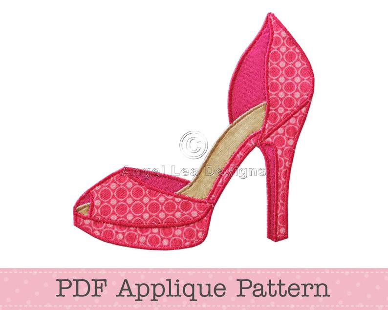 794x635 high heel shoe applique pattern fancy shoes template instant etsy - High Heel Drawing Template