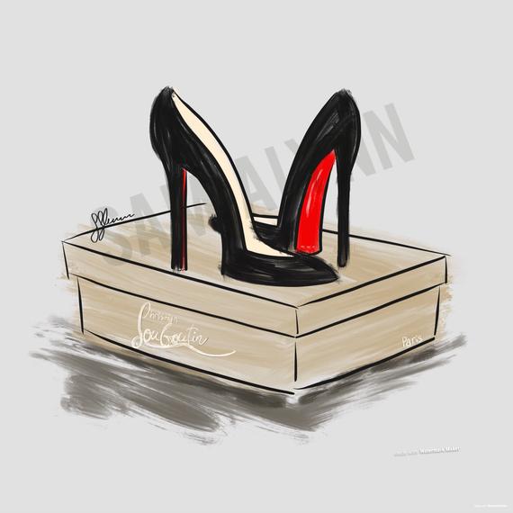 570x570 High Heel Print Shoe Drawing Louboutin Fashion Print Etsy - High Heels Drawing