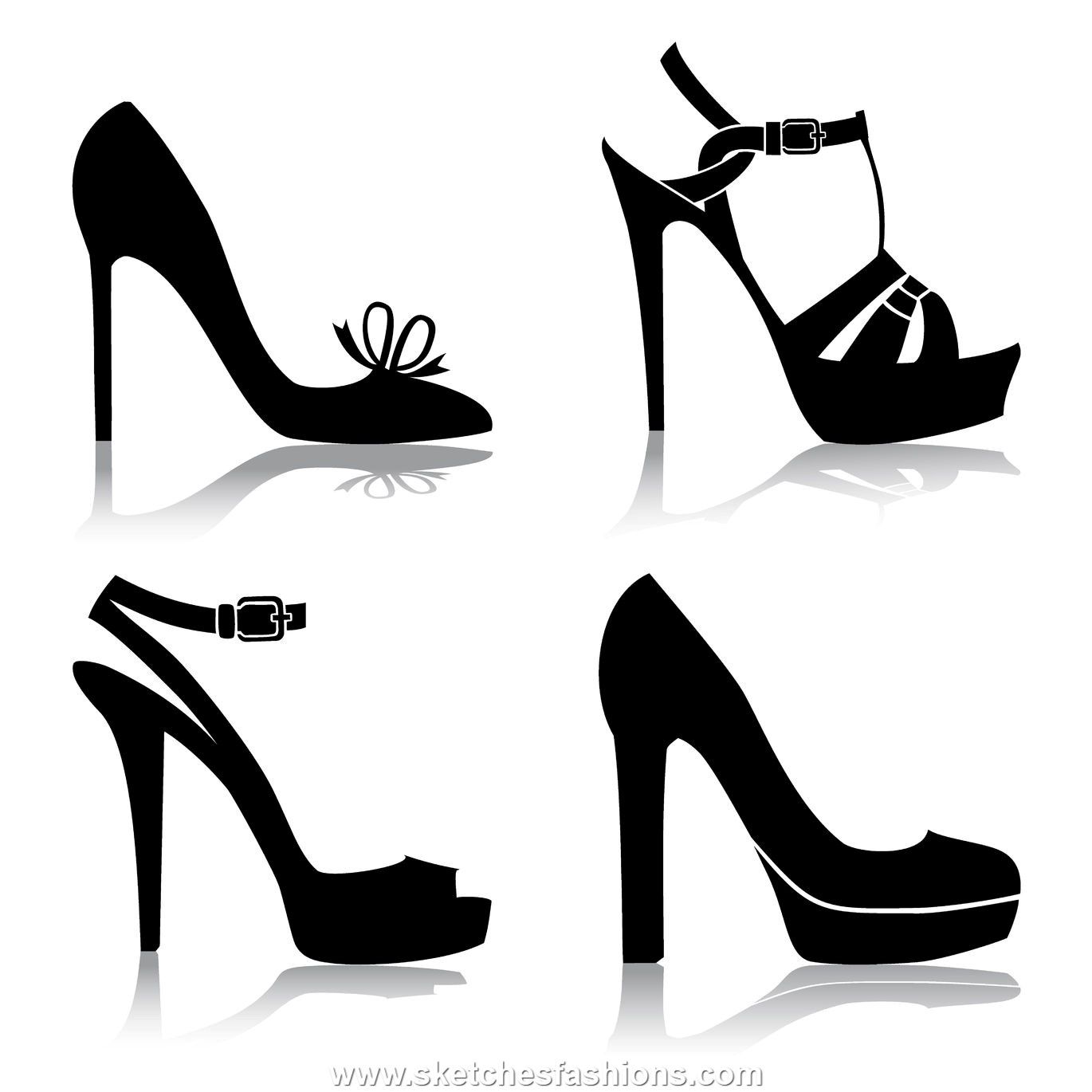 1370x1370 High Heel Shoe Style Sketches Sketches Fashions T Shirt Prints - High Heels Drawing