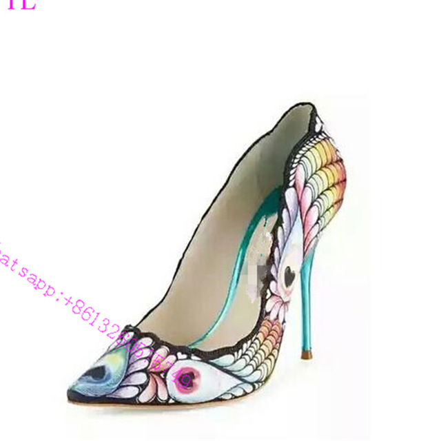 640x640 Super Star Flower Women Pump Colored Drawing Toe High Heels Pump - High Heels Drawing