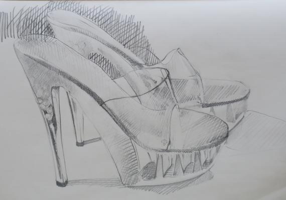 570x400 Drawing Shoes Sketch High Heel Shoe Drawing Black And White Etsy - High Heels Drawing