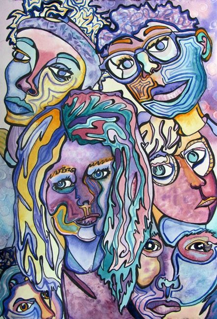 442x650 Continuous Line Portraits W Marker Watercolor - High School Drawing