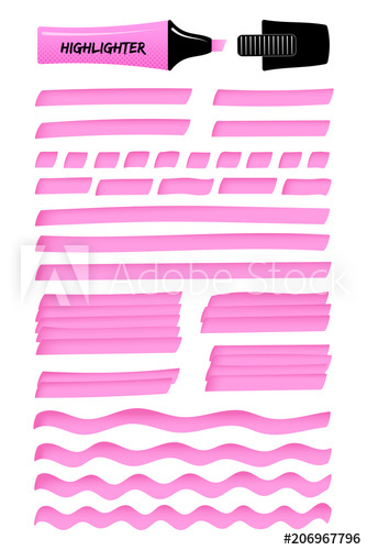 334x500 Highlighter Permanent Pen Hand Drawn Objects Set Pink Hand - Highlighter Drawings