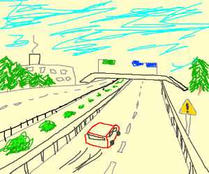 300x250 Red Car Driving On The Highway Drawing - Highway Drawing