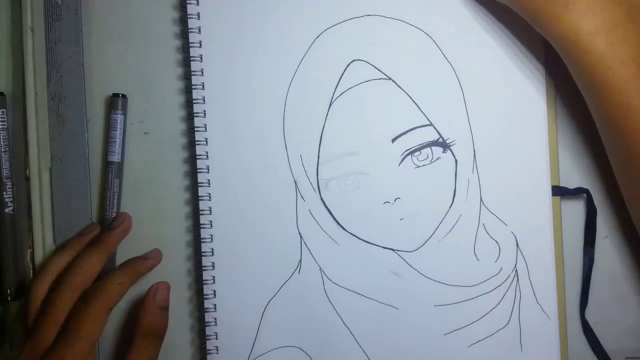 1280x720 hijab girl drawing timelapse - Hijab Drawing