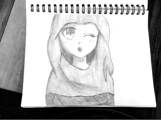 320x240 pencil drawing of a girl wearing a hijab - Hijab Drawing