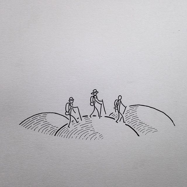 640x640 Three Hiking Buddies Working Their Way Along The Trail - Hiking Drawing