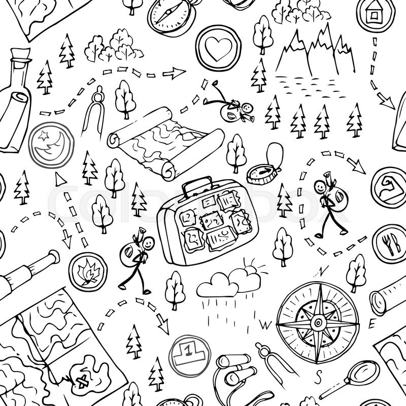 800x800 Hand Drawn Seamless Pattern, Maps, Stock Vector Colourbox - Hiking Drawing
