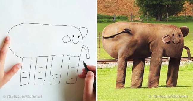 650x341 dad turns his sons' drawings into a very hilarious reality - Hilarious Drawings