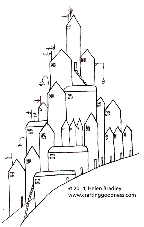 500x787 houses on the hill - Hill Drawing