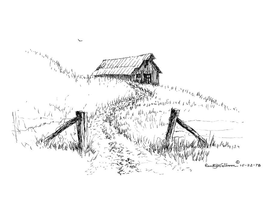 900x670 up the hill to the old barn drawing - Hill Drawing