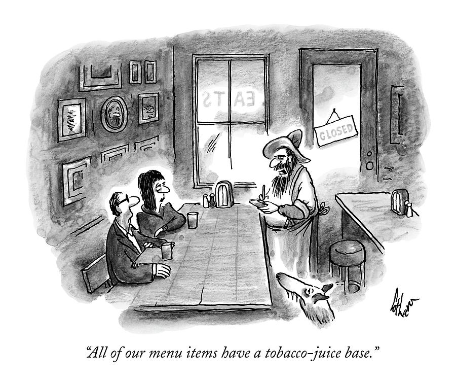 900x755 a hillbilly bartender addresses two customers drawing - Hillbilly Drawing