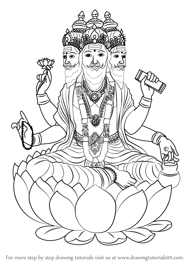 598x844 Learn How To Draw Brahma - Hindu Drawings