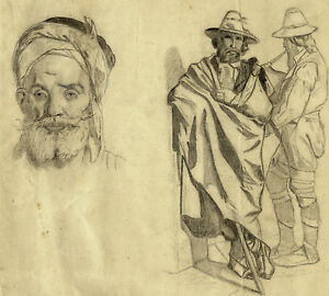 300x270 study drawings portaits men hindu original paper antique ebay - Hindu Drawings